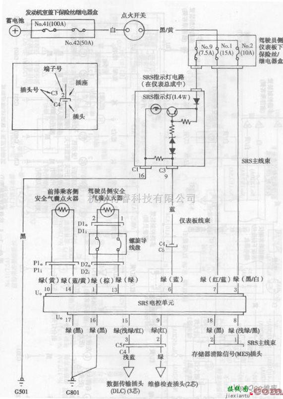 本田中的雅阁轿车安全气囊系统电路图  第1张