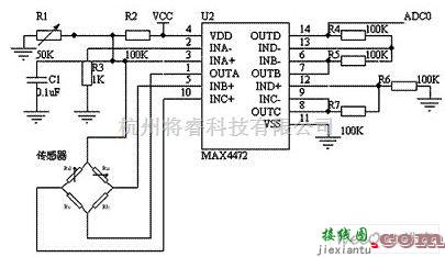 传感信号调理中的基于BP01型压力传感器的血压传感电路图  第1张