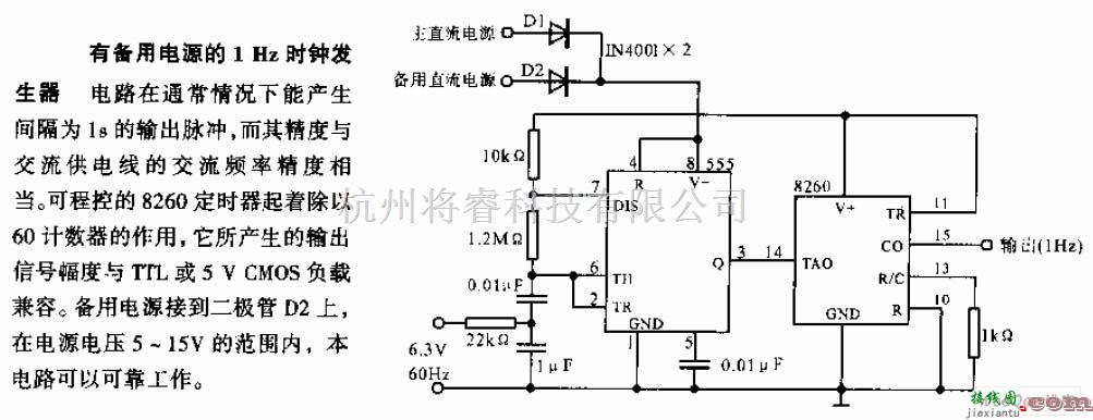 信号产生器中的有备用电源的1HZ时钟发生器电路图  第1张