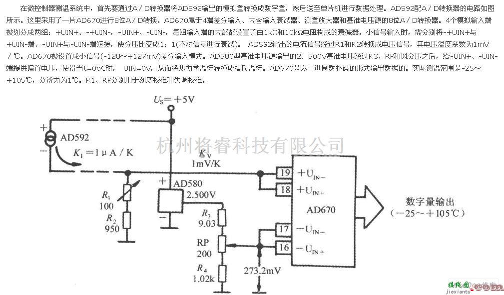 传感器电路中的温度传感器A／D转换器电路图  第1张