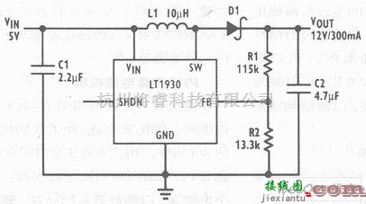 稳压电源中的微型5V转12V升压变换器电路图  第1张