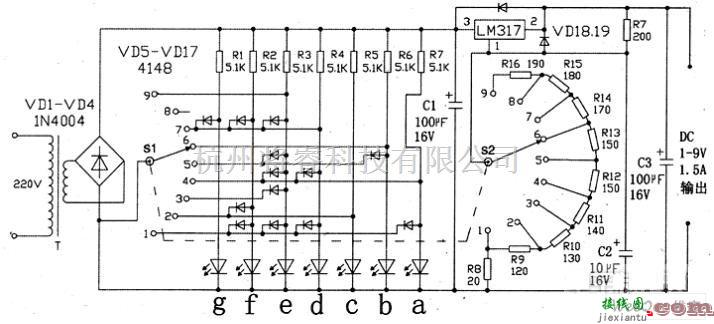 电源电路中的1-9V稳压电源数字显示电路图  第1张