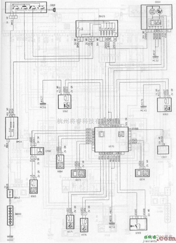 东风雪铁龙中的神龙毕加索1.6L轿车安全气囊/预张紧安全带电路图  第1张