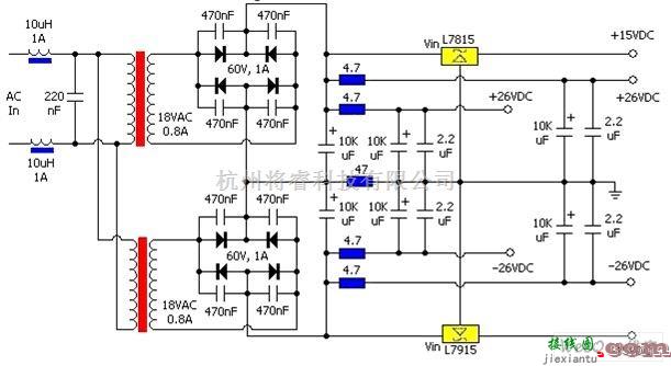 电源电路中的正负15V,正负26V输出电源电路图  第1张