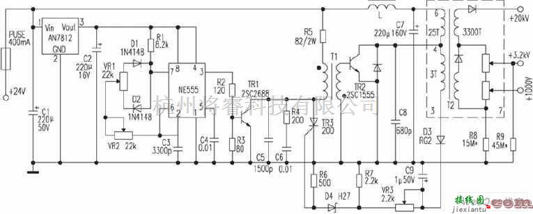 电源电路中的24V供电CRT高压电源产生电路图  第1张