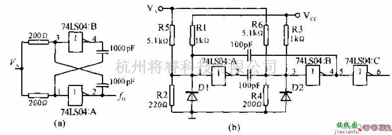 高频振荡器中的压控TTL对称多谐振荡器电路图  第1张