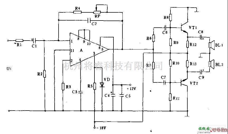 集成音频放大中的同相音频放大器电路图  第1张