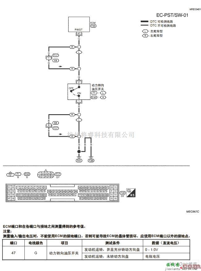 日产中的天籁A33-EC动力转向油压开关电路图  第1张