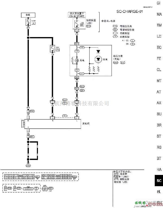 日产中的天籁A33-SC充电系统电路图  第1张