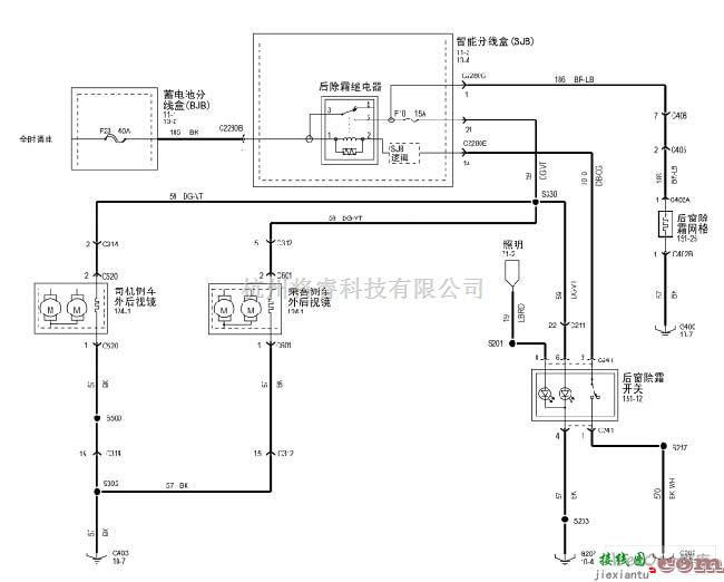 奥迪中的翼虎2005电热窗电路图  第1张