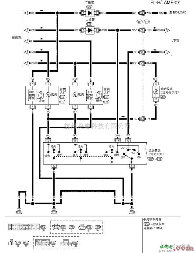 日产中的天籁A33-EL前大灯(氙气型)电路图二  第1张