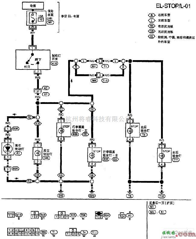 日产中的尼桑A32-EL制动灯电路图  第1张