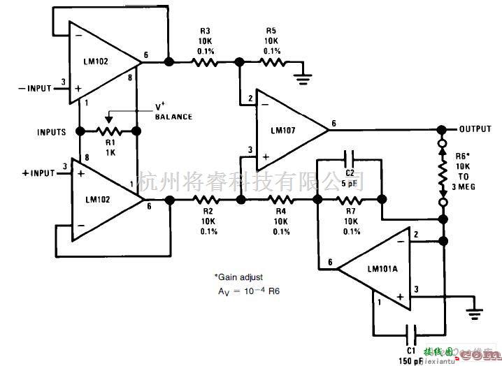 增益可调放大电路中的可变增益差分输入仪表放大器电路图  第1张