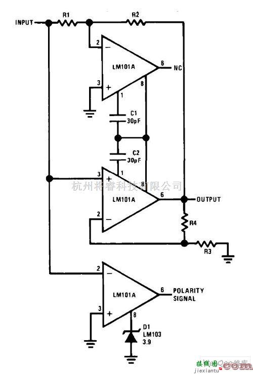 仪表放大器电路中的绝对值放大器极性探测器电路图  第1张