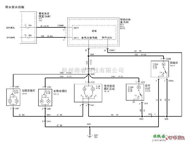 奥迪中的翼虎2005车内灯电路图  第1张