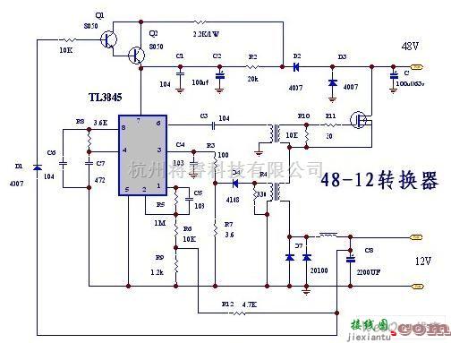 电源电路中的48V输入12V输出的直流降压电路图  第1张