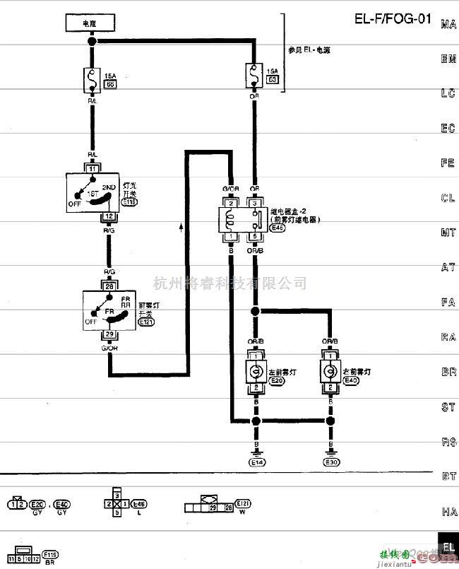 日产中的尼桑A32-EL前雾灯电路图一  第1张