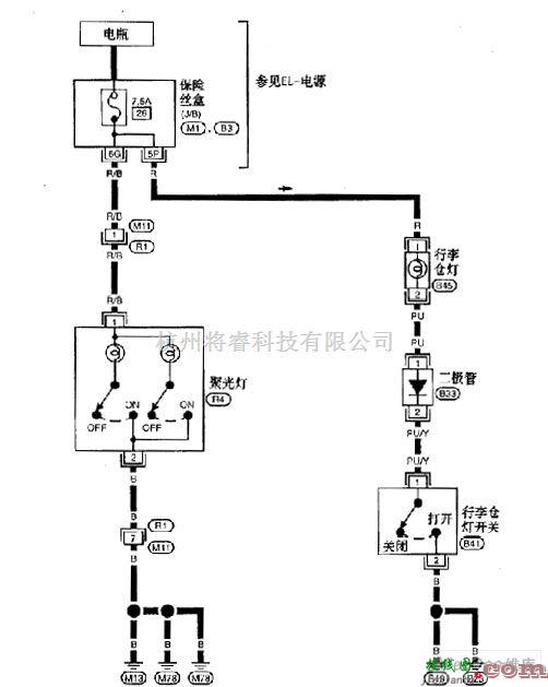 日产中的尼桑A32-EL车内灯电路图一  第1张