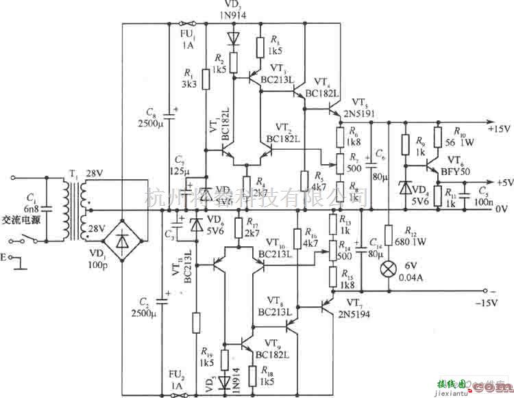 电源电路中的±15V、5V三种输出稳压电源电路图  第1张