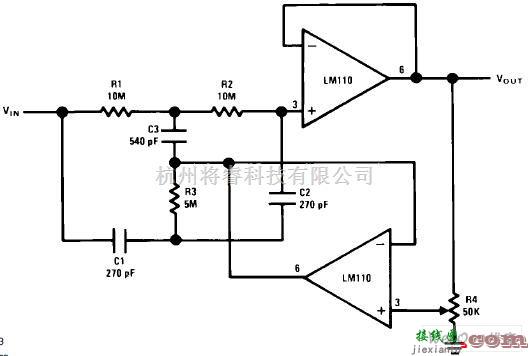 滤波器电路中的Q可调陷波滤波器电路图  第1张