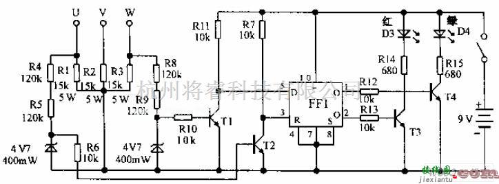 电源电路中的三相电源相序指示器电路图  第1张