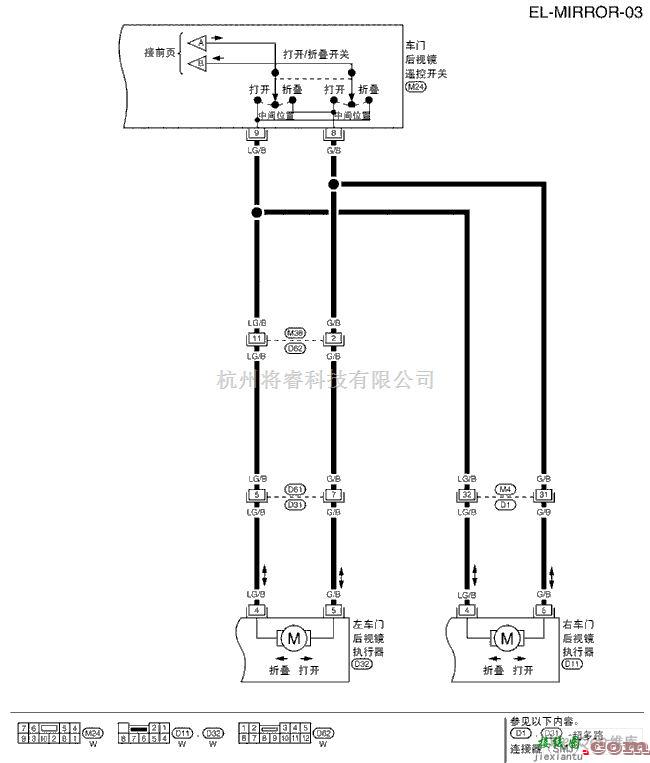 日产中的天籁A33-EL车门后视镜电路图二  第1张
