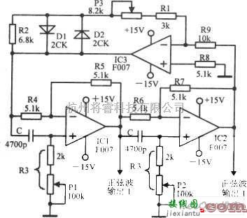 振荡电路中的频率可调幅度不变的正弦振荡器电路图  第1张