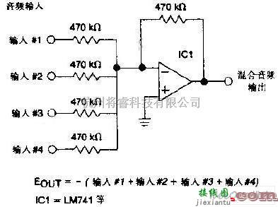 音频处理中的四输入音频混全器电路图  第1张