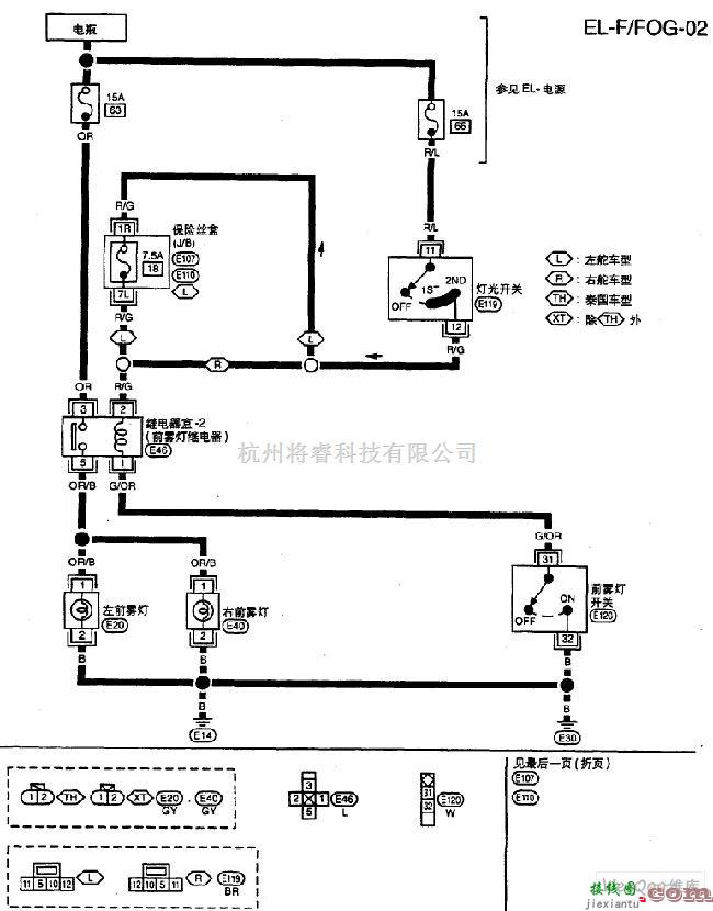日产中的尼桑A32-EL前雾灯电路图二  第1张