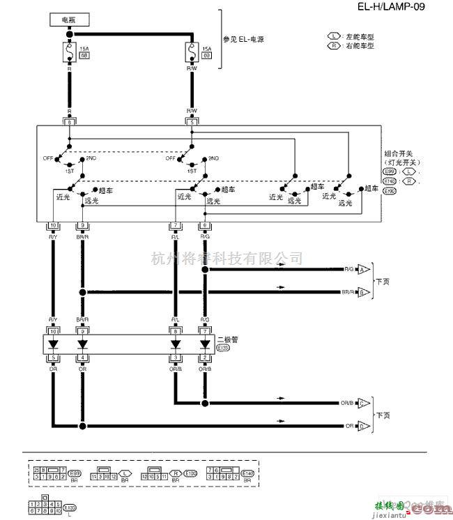 日产中的天籁A33-EL前大灯(氙气型)电路图四  第1张