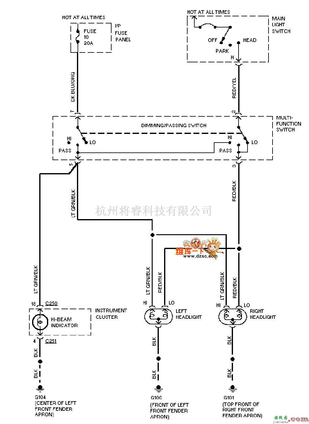 马自达中的马自达95TAURUS大灯电路图  第1张