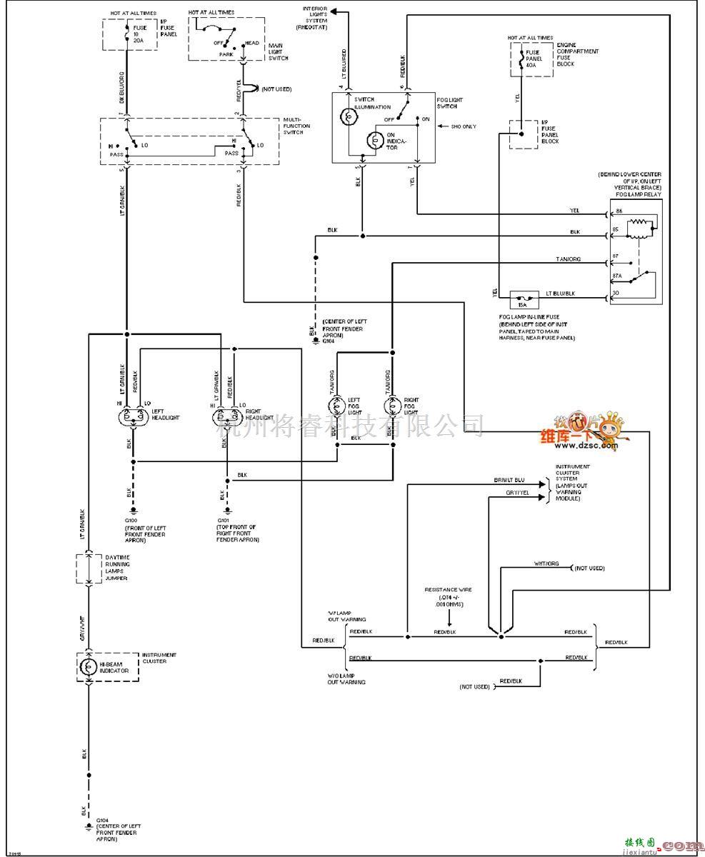 马自达中的马自达95TAURUS(无DRL)大灯雾灯电路图  第1张