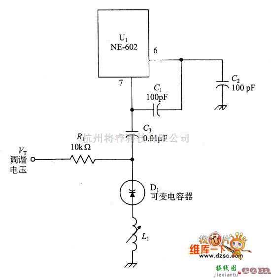 振荡电路中的电压调谐的NE-602振荡器电路图  第1张