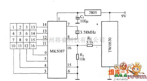 无线发射中的MK5087+TWH630遥控器一种发射电路图  第1张