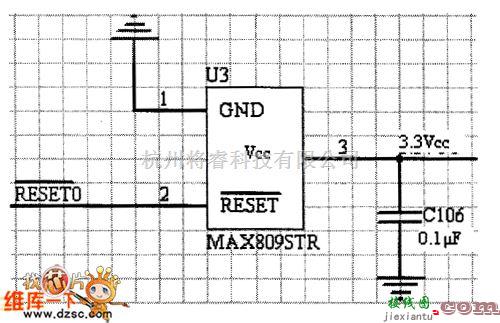 综合电路中的采用MAX809芯片的复位电路图  第1张