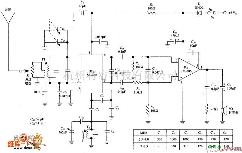 遥控接收中的NE-602直接变频接收机完整电路图  第1张