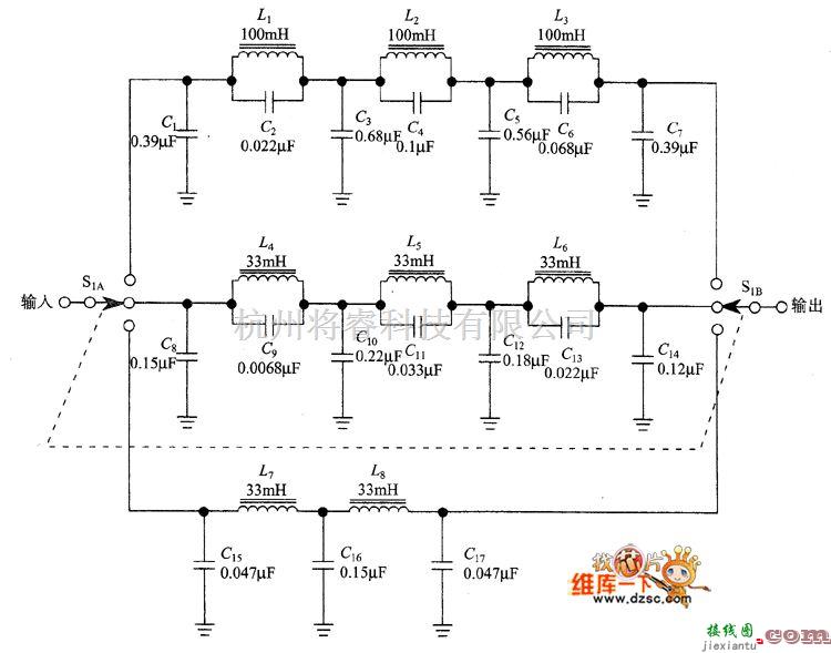 滤波器电路中的三音频带通滤波器电路图  第1张