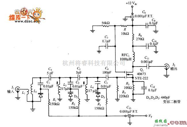 光敏二极管、三极管电路中的变容二极管调整MOSFET有源预选器电路图  第1张