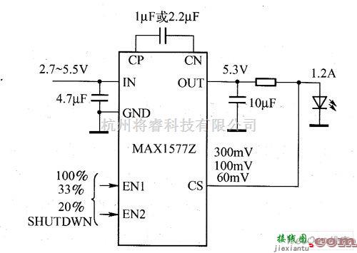 LED电路中的MAX1577V／MAX1577Z驱动白光LED电路图  第1张