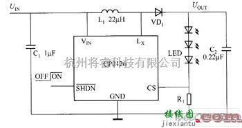 LED电路中的CP2126驱动白光LED电路图  第1张