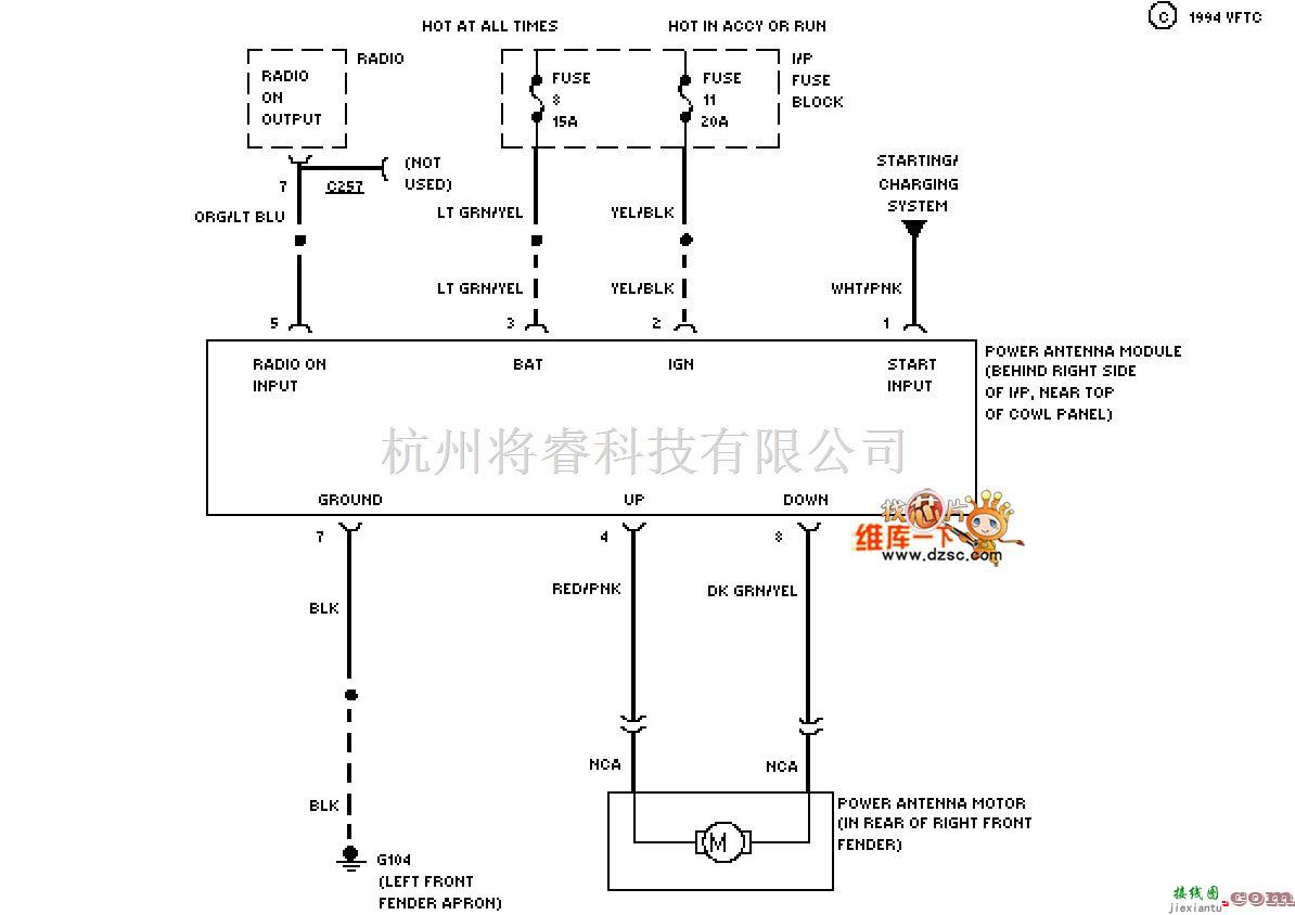 马自达中的马自达94TAURUS电动天线电路图  第1张