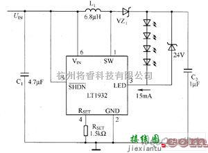 LED电路中的LT1932驱动白光LED电路图  第1张