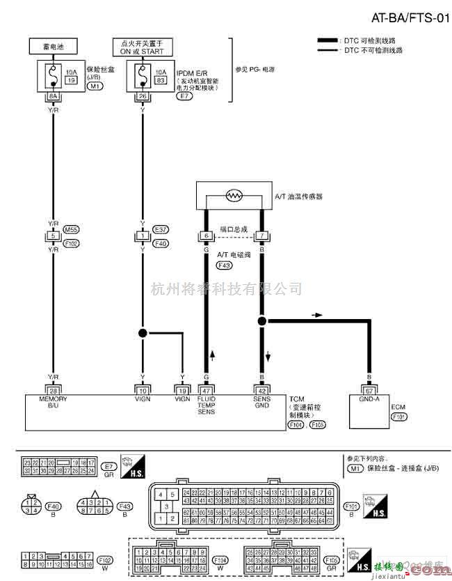 日产中的NISSAN新天籁A/T温度传感器电路和TCM电源电路图  第1张