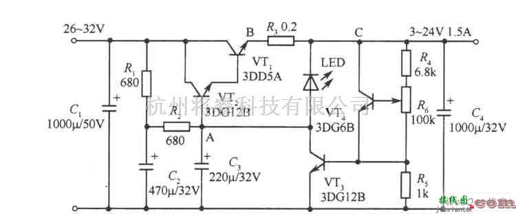 稳压电源中的带有过流保护的24V稳压电源电路图  第1张