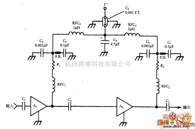 仪表放大器中的级联MMIC放大器电路图  第1张