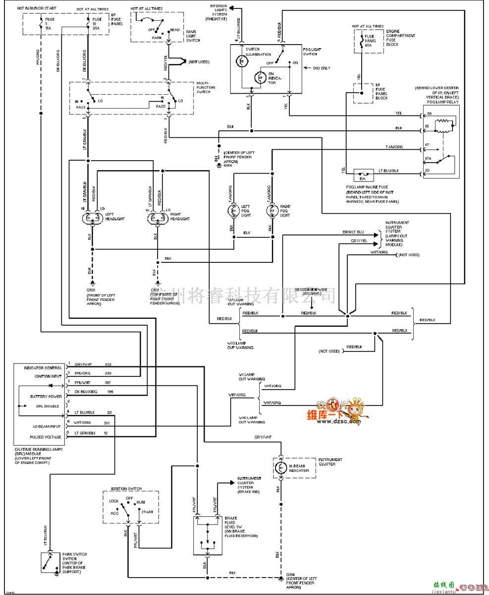 马自达中的马自达95TAURUS(带DRL)大灯雾灯电路图  第1张