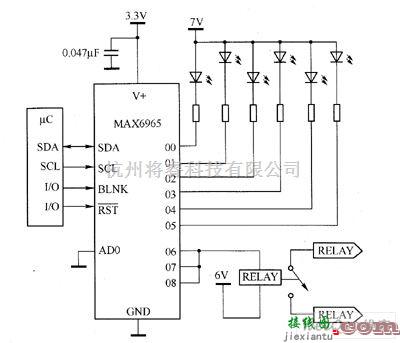 LED电路中的MAX6965驱动白光LED电路图  第1张