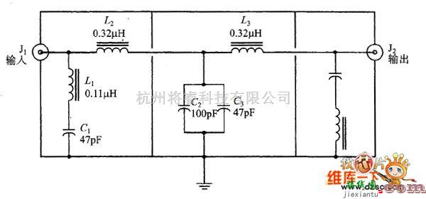 滤波器电路中的一个2～33MHz带通滤波器电路图  第1张