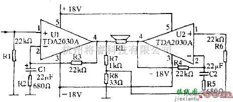 电子管功放中的用TDA2030A做成的BTL形式功放电路图  第1张