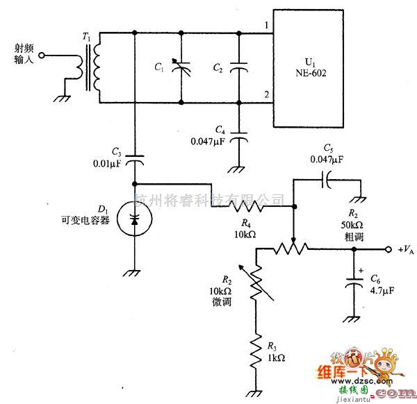 光敏二极管、三极管电路中的NE-502的变容二极管调谐输入电路图  第1张